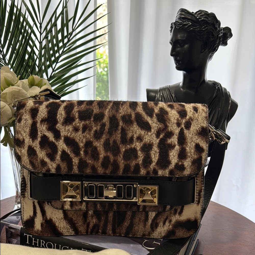 Proenza Schouler Jl1 PS11 Brown and Black Crossbody Bag with Leopard Print